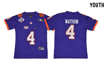 Youth Clemson Tigers 4 Deshaun Watson Purple Youth Diamond Logo 1975-1978 Fuller College Jersey
