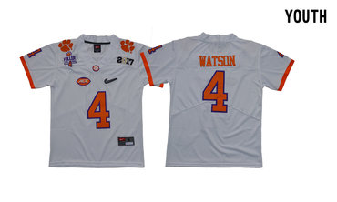 Youth Clemson Tigers 4 Deshaun Watson White Youth Diamond Logo 1975-1978 Fuller College Jersey
