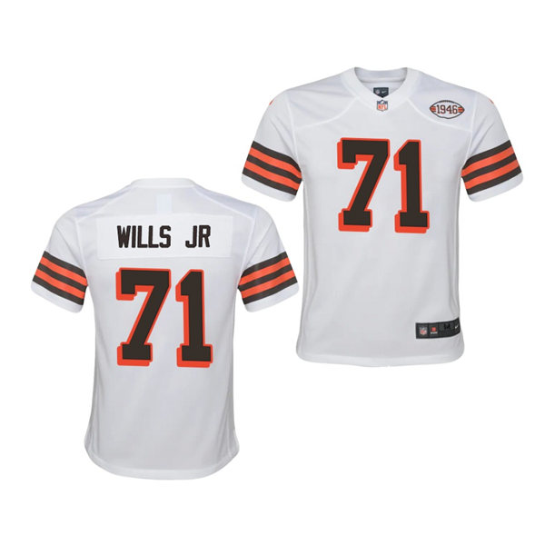 Youth Cleveland Browns #71 Jedrick Wills Jr. Nike 2021 White Retro 1946 75th Anniversary Jersey