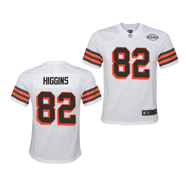 Youth Cleveland Browns #82 Rashard Higgins Nike 2021 White Retro 1946 75th Anniversary Jersey