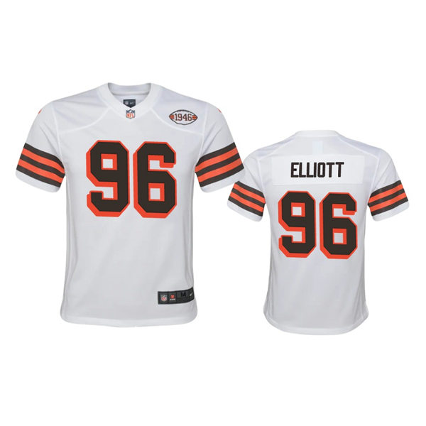 Youth Cleveland Browns #96 Jordan Elliott Nike 2021 White Retro 1946 75th Anniversary Jersey
