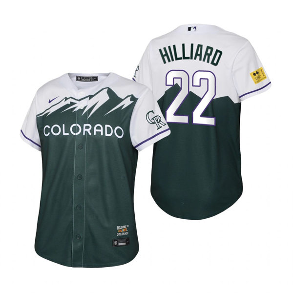 Youth Colorado Rockies #22 Sam Hilliard Green Stitched 2022 City Connect Jersey