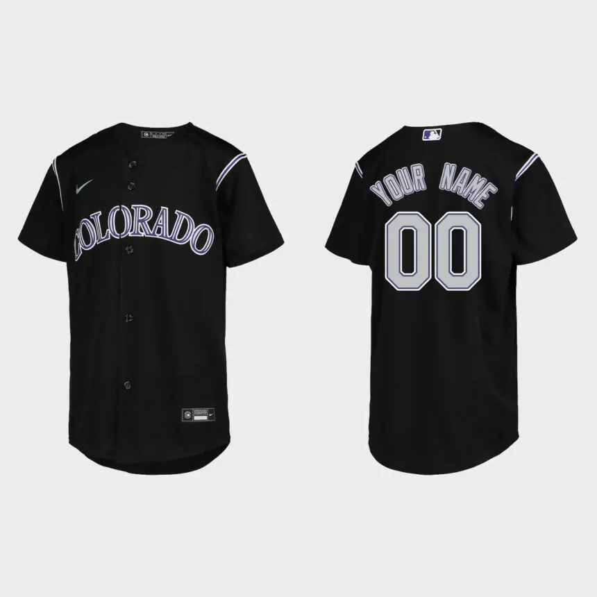 Youth Colorado Rockies Custom Black Replica Jersey