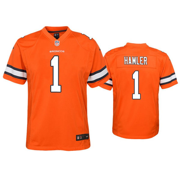 Youth Denver Broncos #1 K. J. Hamler Nike Orange Color Rush Jersey