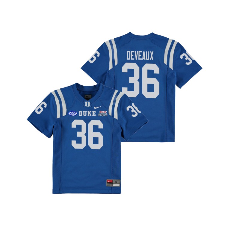 Youth Duke Blue Devils Royal 2018 Independence Bowl Elijah Deveaux College Football Jersey