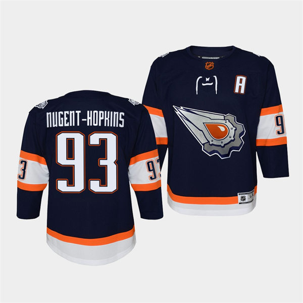 Youth Edmonton Oilers #93 Ryan Nugent-Hopkins Navy 2022 Reverse Retro Jersey 