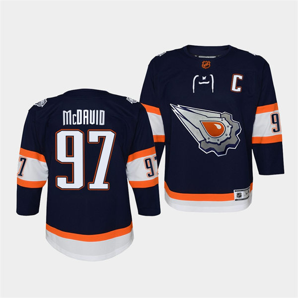 Youth Edmonton Oilers #97 Connor McDavid Navy 2022 Reverse Retro Jersey 