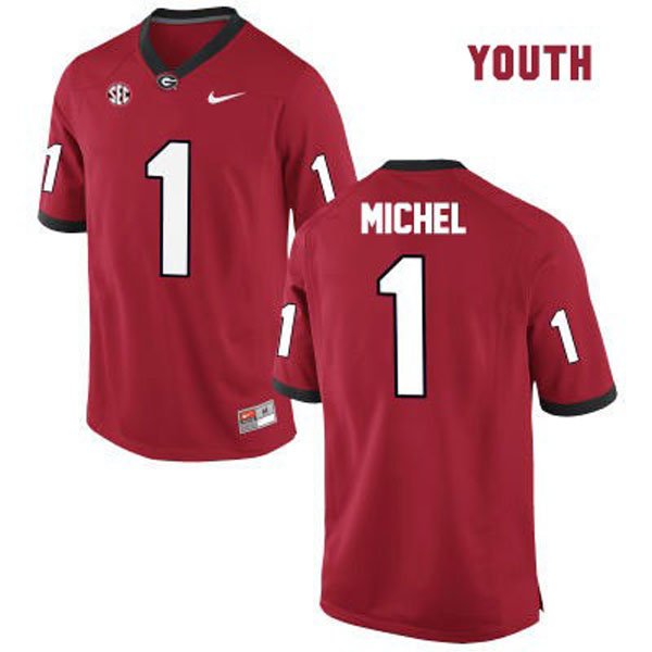 Youth Georgia Bulldogs #1 Sony Michel Red Football Jersey