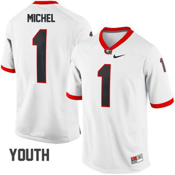 Youth Georgia Bulldogs #1 Sony Michel White Football Jersey