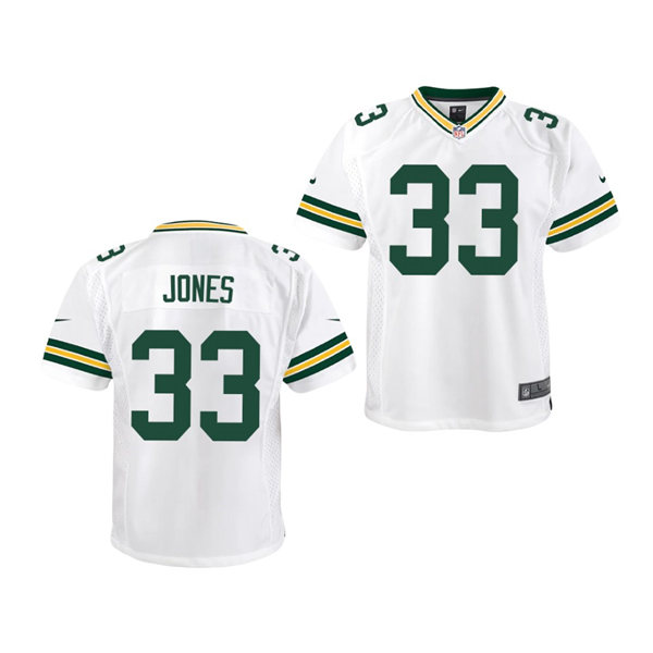 Youth Green Bay Packers #33 Aaron Jones Nike White Vapor Limited Player Jerse