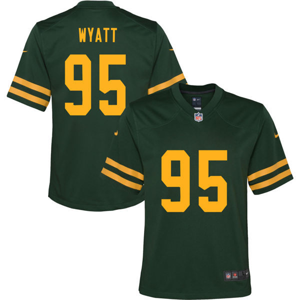 Youth Green Bay Packers #95 Devonte Wyatt Nike 2021 Green Alternate 1950s Retro Jersey