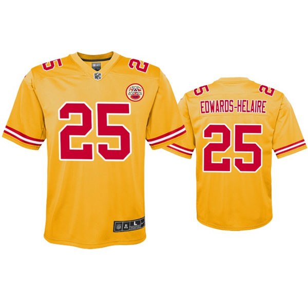 Youth Kansas City Chiefs #25 Clyde Edwards-Helaire Nike Gold Inverted Legend Jersey