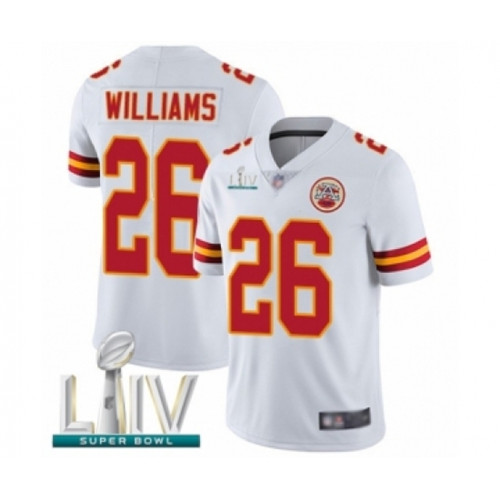 Youth Kansas City Chiefs #26 Damien Williams White Vapor Untouchable Limited Player Super Bowl LIV Bound Football Jersey