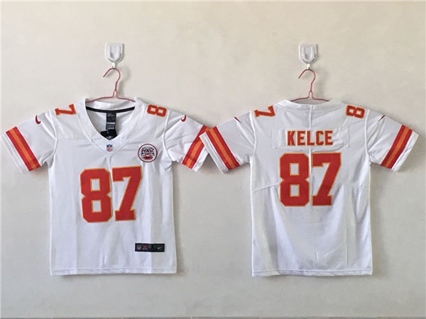 Youth Kansas City Chiefs #87 Travis Kelce Stitched Nike White Game Jersey