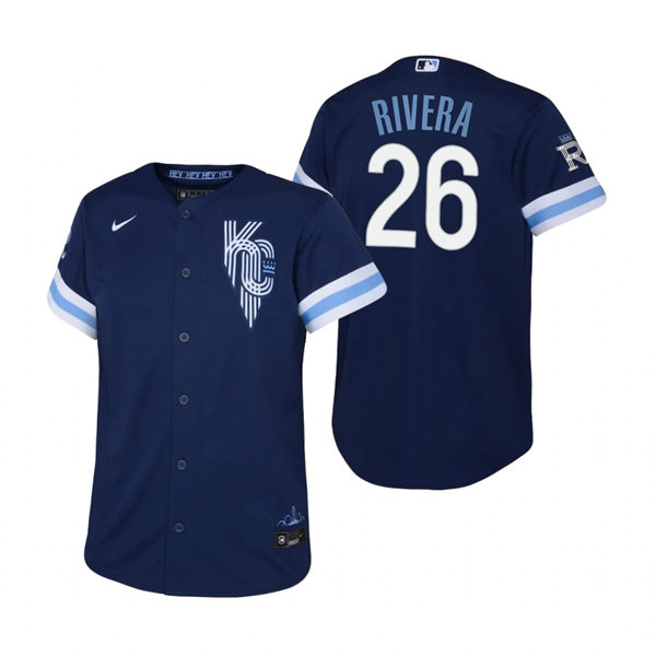 Youth Kansas City Royals #26 Emmanuel Rivera Navy 2022 City Connect Jersey