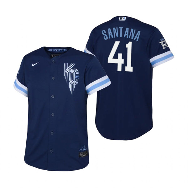 Youth Kansas City Royals #41 Carlos Santana Navy 2022 City Connect Jersey