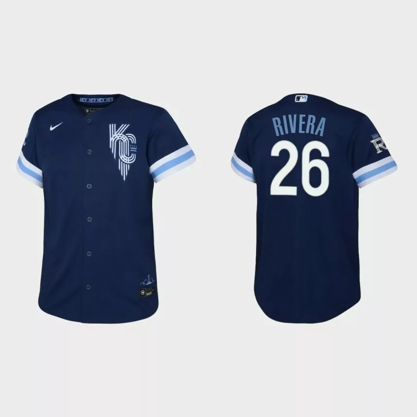 Youth Kansas City Royals Emmanuel Rivera Navy 2022 City Connect Replica Jersey