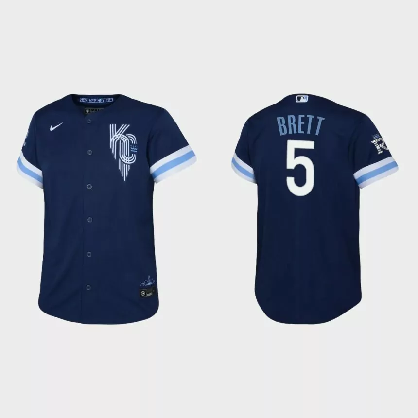 Youth Kansas City Royals George Brett Navy 2022 City Connect Replica Jersey