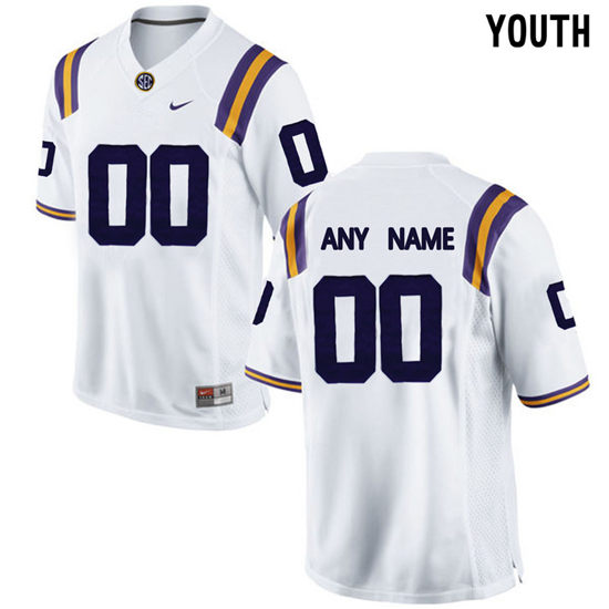 Youth LSU Tigers Custom Derrius Guice Leonard Fournette Patrick Peterson Odell Beckham Tyrann Mathieu Devin Nike White Football Jersey