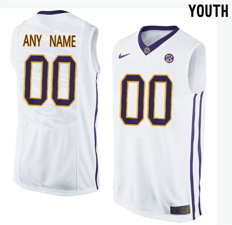 Youth LSU Tigers White College Basketball Team Performance Customized Jersey