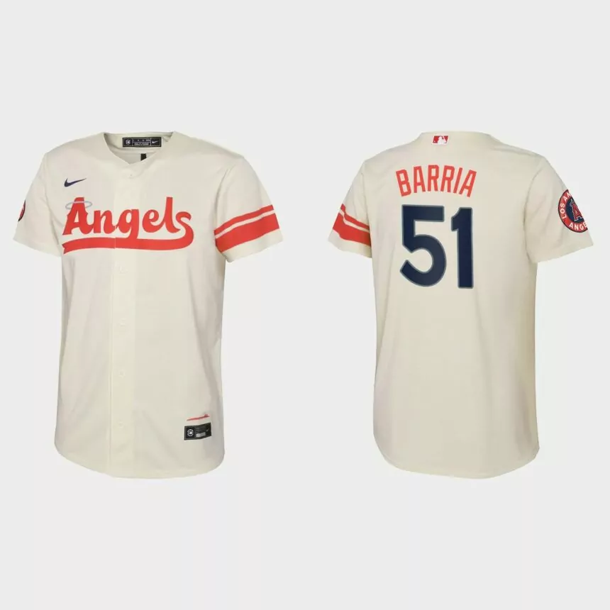 Youth Los Angeles Angels Jaime Barria Cream 2022 City Connect Replica Jersey
