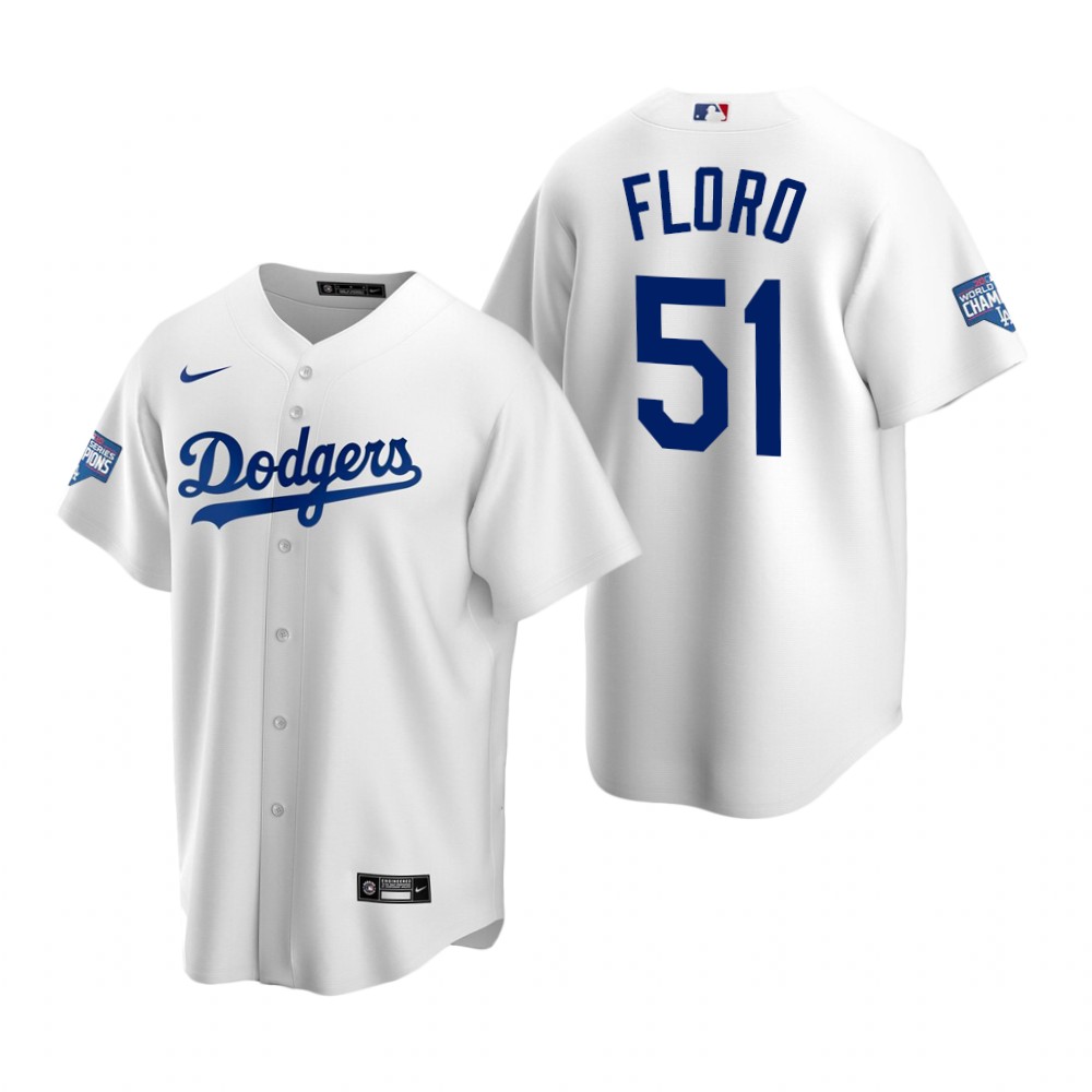 Youth Los Angeles Dodgers #51 Dylan Floro White 2020 World Series Champions Jersey