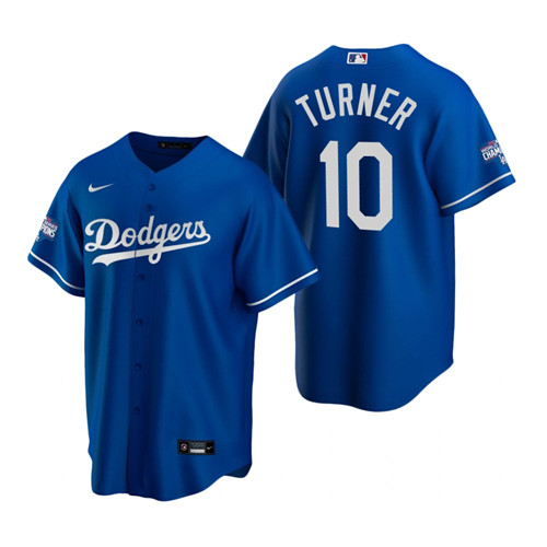 Youth Los Angeles Dodgers 10 Justin Turner Royal 2020 World Series Champions Replica Jersey