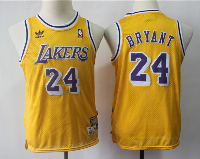 Youth Los Angeles Lakers #24 Kobe Bryant Gold Hardwood Classics Swingman Throwback Jersey