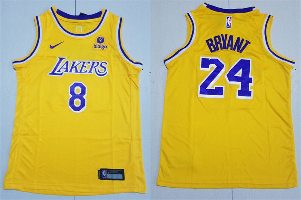 Youth Los Angeles Lakers #8 Font #24 Back Kobe Bryant Nike Gold Icon Edition Jersey的副本