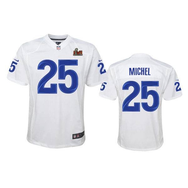 Youth Los Angeles Rams #25 Sony Michel Nike Full White Super Bowl LVI Game Fashion Jersey