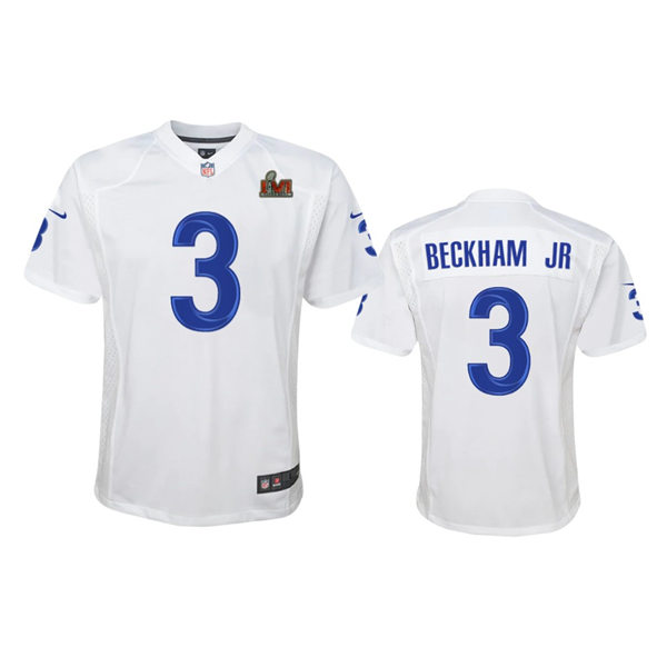 Youth Los Angeles Rams #3 Odell Beckham Jr. Nike Full White Super Bowl LVI Game Fashion Jersey