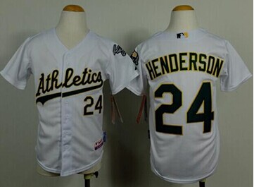 Youth MLB Athletics #24 Rickey Henderson White Cool Base Baseball jersey