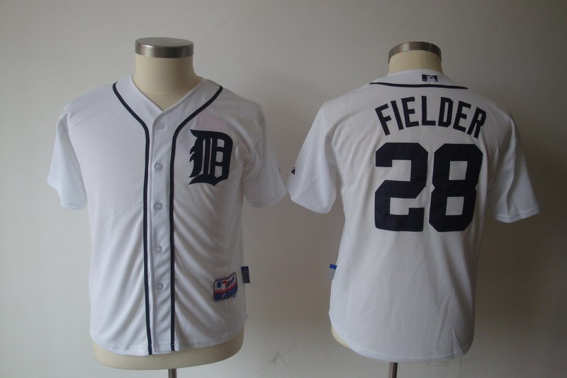 Youth MLB Detroit Tigers 28 Fielder White Jerseys