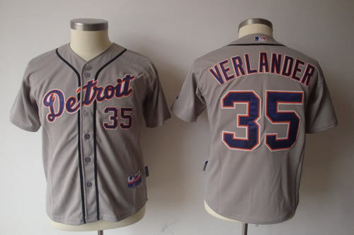 Youth MLB Detroit Tigers 35 Verlander Grey Jerseys