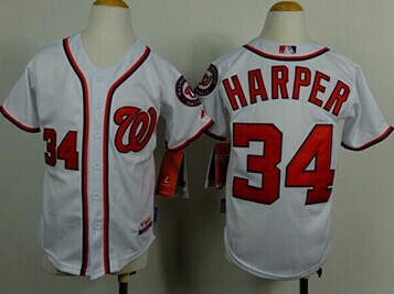 Youth MLB Nationals #34 Bryce Harper White Cool Base Baseball Jersey