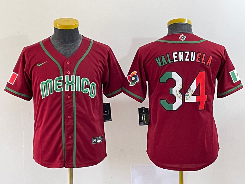 Youth Mexico Baseball 34 Fernando Valenzuela 2023 Red World Classic