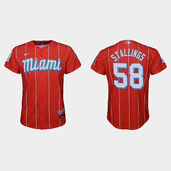 Youth Miami Marlins #58 Jacob Stallings Nike Red 2021 City Connect Jersey