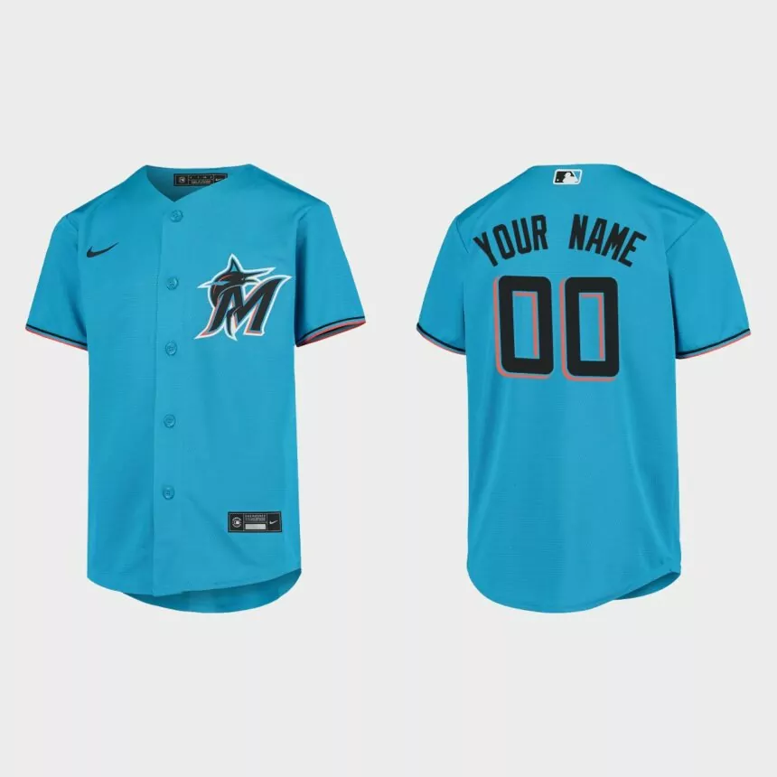 Youth Miami Marlins Custom Blue Replica Jersey