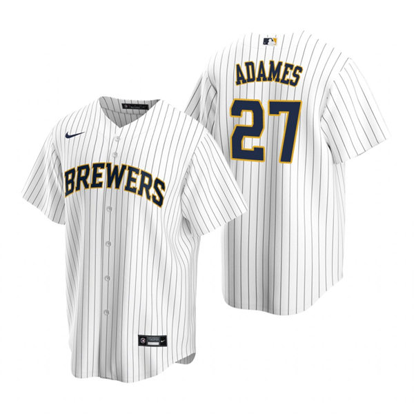 Youth Milwaukee Brewers #27 Willy Adames Nike White Pinstripe Alternate Jersey