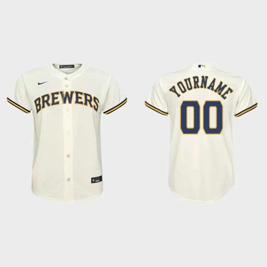 Youth Milwaukee Brewers Custom Cream Replica Home Jersey