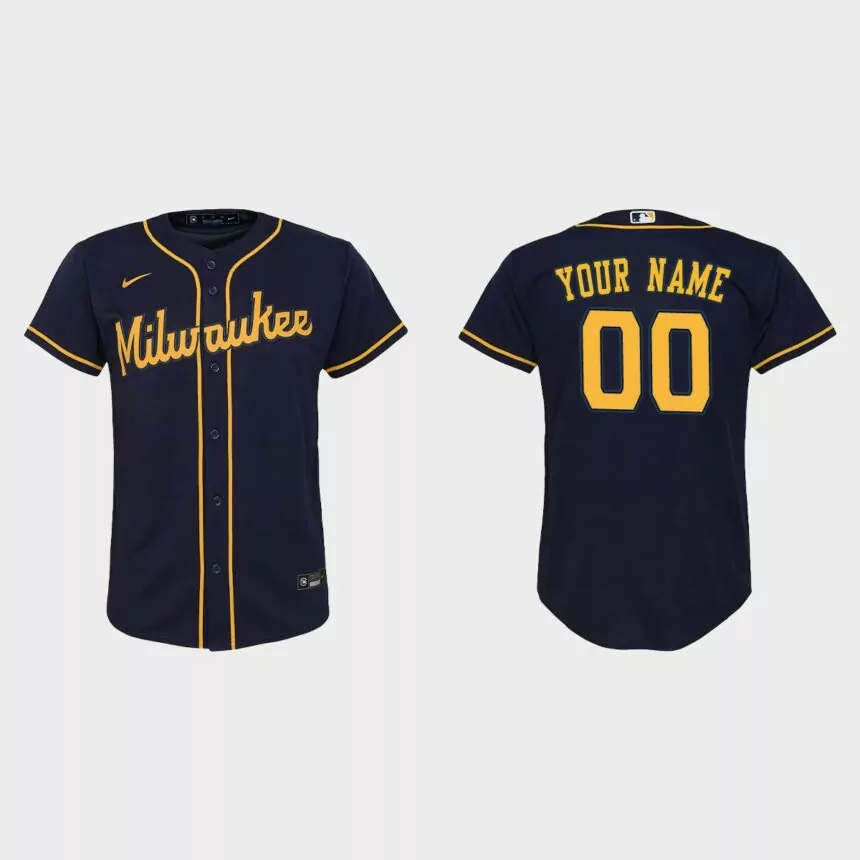 Youth Milwaukee Brewers Custom Navy Replica Jersey
