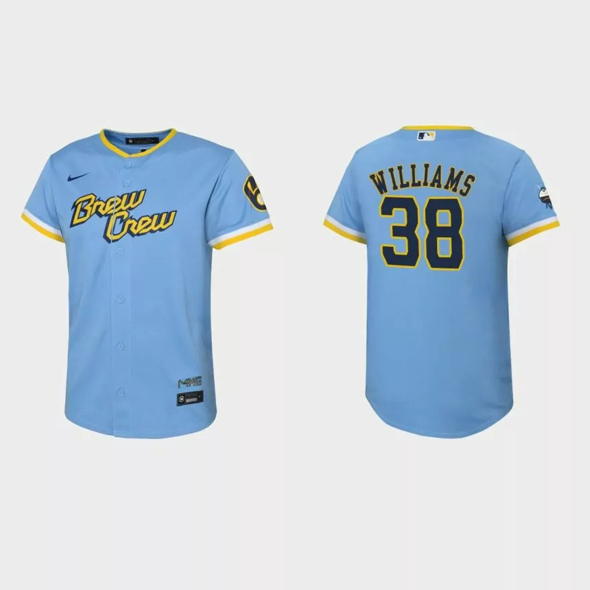 Youth Milwaukee Brewers Devin Williams Powder Blue 2022 City Connect Replica Jersey