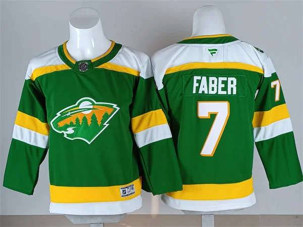 Youth Minnesota Wild #7 Brock Faber Fanatics Green Alternate Premium Jersey 