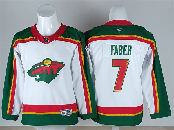 Youth Minnesota Wild #7 Brock Faber Fanatics White 25th Anniversary Premium Jersey 