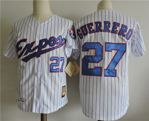 Youth Montreal Expos #27 VLADIMIR GUERRERO White Pinstripe Throwback Jersey