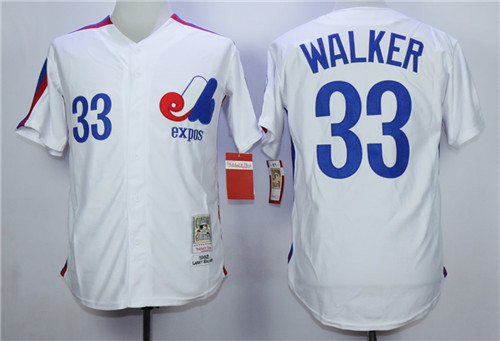 Youth Montreal Expos #33 Larry Walker White Cooperstown Throwback Jersey