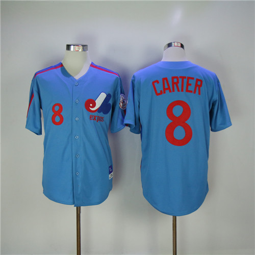 Youth Montreal Expos #8 Gray Carter Blue Cooperstown Throwback Jersey