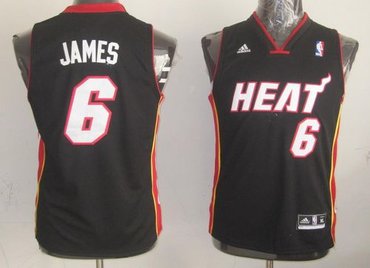 Youth NBA Miami Heat #6 LeBron James Black Stitched Jersey
