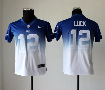 Youth NEW Indianapolis Colts 12 Andrew Luck Blue White Drift Fashion II Jerseys