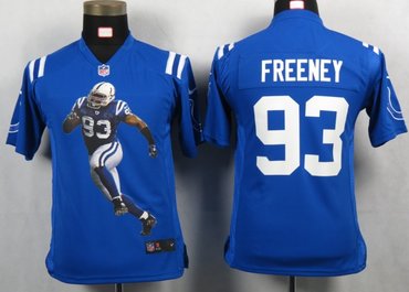 Youth NEW NFL Indianapolis Colts 93 Freeney Blue Portrait Fashion Game Jerseys